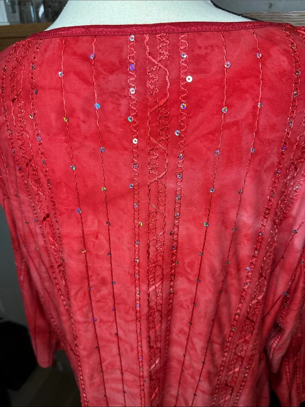 Boho Y2K Red Embellished Top Sequin Embroidery Tie Dye Pattern Dressbarn 1X